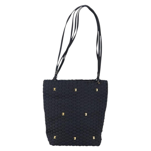 Salvatore Ferragamo Vala Shoulder Bag Nylon Black Gold Auth bs29122