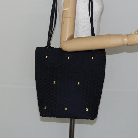 Salvatore Ferragamo Vala Shoulder Bag Nylon Black Gold Auth bs29122