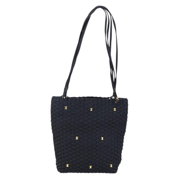 Salvatore Ferragamo Vala Shoulder Bag Nylon Black Gold Auth bs29122 - 0