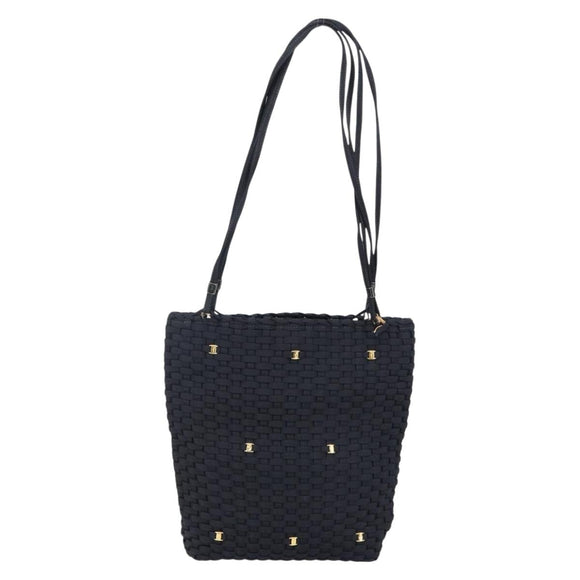 Salvatore Ferragamo Vala Shoulder Bag Nylon Black Gold Auth bs29122