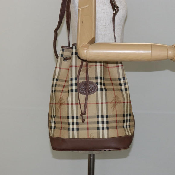 Burberrys Nova Check Shoulder Bag PVC Beige Gold Auth bs29124