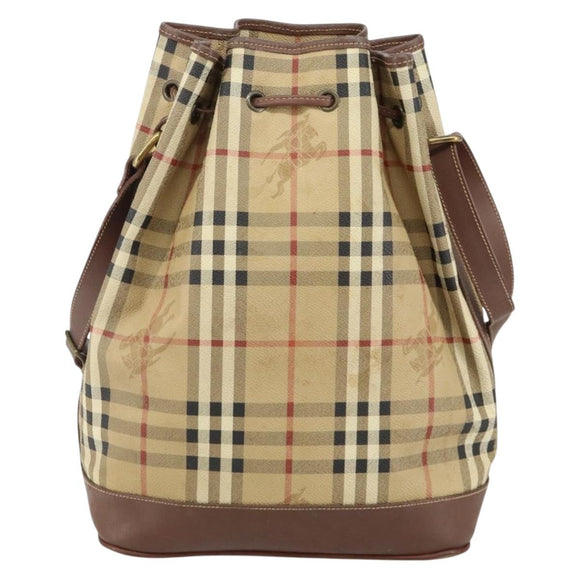 Burberrys Nova Check Shoulder Bag PVC Beige Gold Auth bs29124