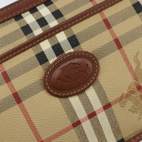 Burberrys Nova Check Clutch Bag PVC Beige Gold Auth bs29125