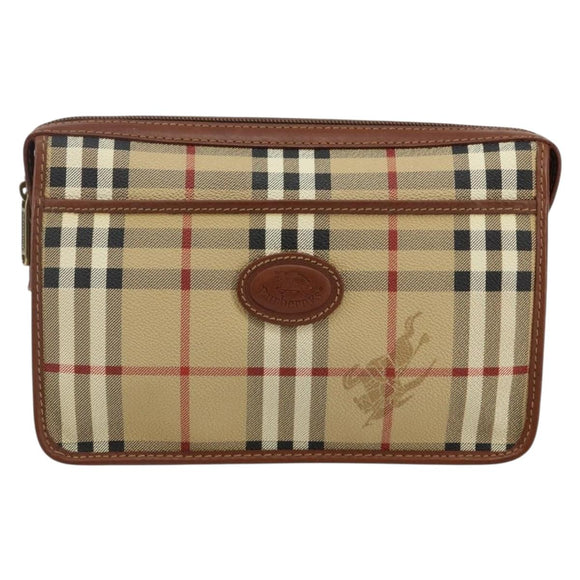 Burberrys Nova Check Clutch Bag PVC Beige Gold Auth bs29125