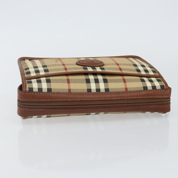 Burberrys Nova Check Clutch Bag PVC Beige Gold Auth bs29125