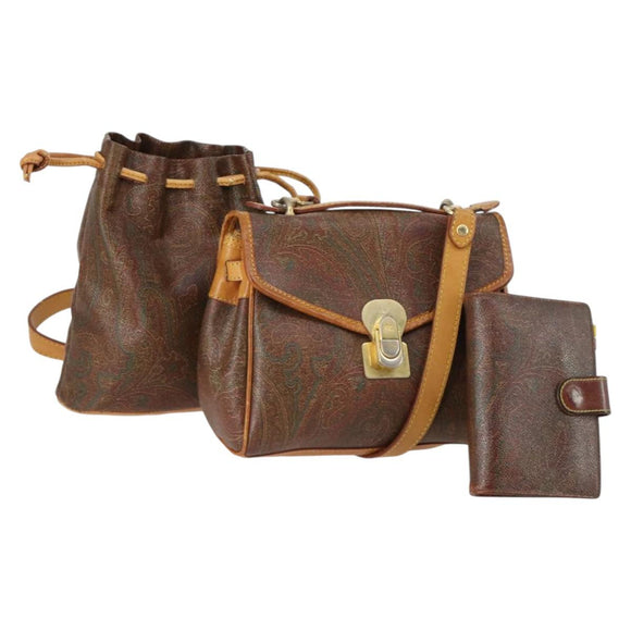 ETRO Paisley Shoulder Bag PVC 3Set Brown Auth bs29135