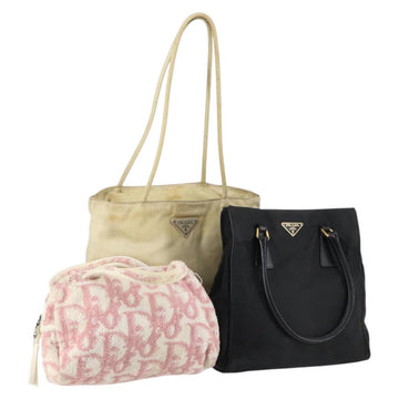 Christian Dior PRADA Trotter Canvas Bag Pile Nylon 3Set Pink Beige Auth bs29145