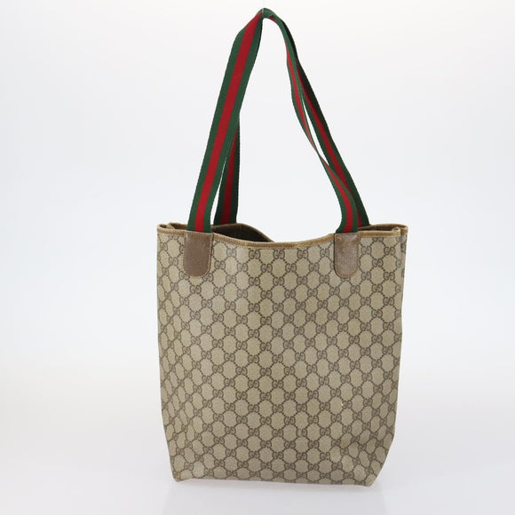 GUCCI GG Supreme Bamboo Web Sherry Line Bag Nylon PVC 3Set Beige Auth bs29146