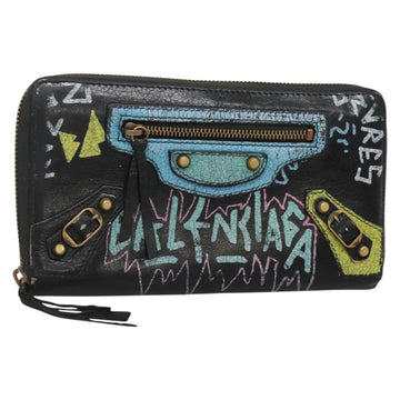 BALENCIAGA Wallet Leather Black Gold 253036 Auth bs29147