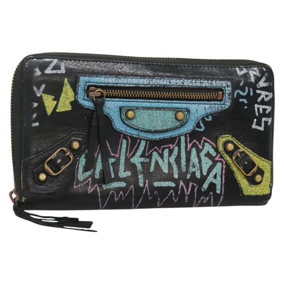 BALENCIAGA Wallet Leather Black Gold 253036 Auth bs29147
