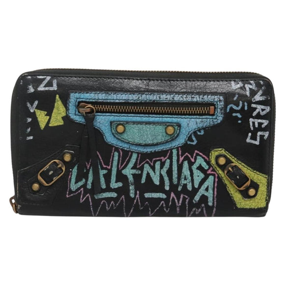 BALENCIAGA Wallet Leather Black Gold 253036 Auth bs29147