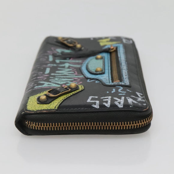BALENCIAGA Wallet Leather Black Gold 253036 Auth bs29147