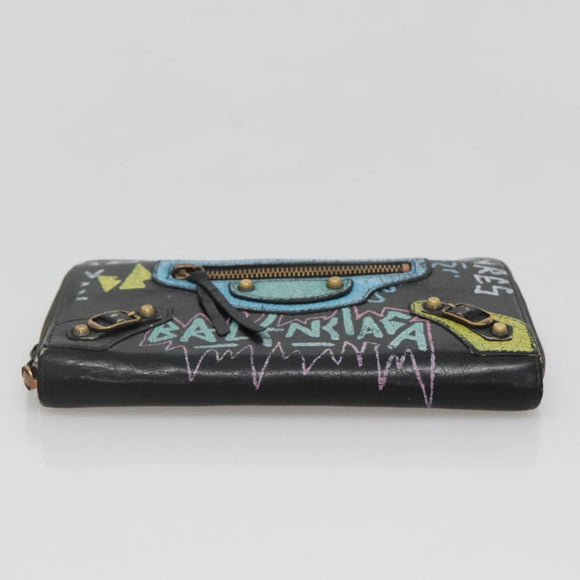 BALENCIAGA Wallet Leather Black Gold 253036 Auth bs29147