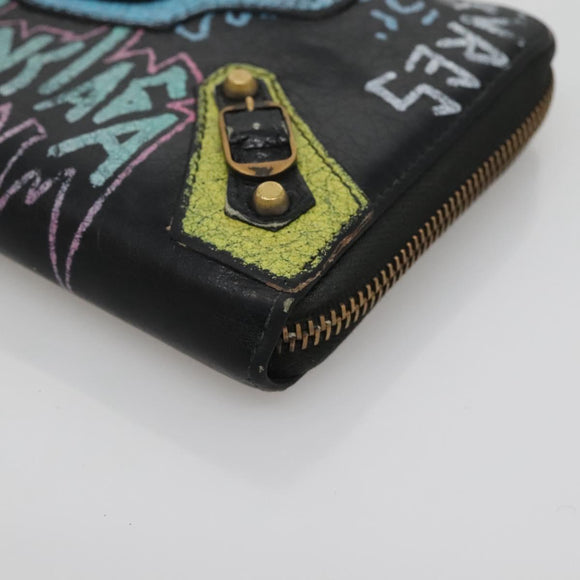 BALENCIAGA Wallet Leather Black Gold 253036 Auth bs29147