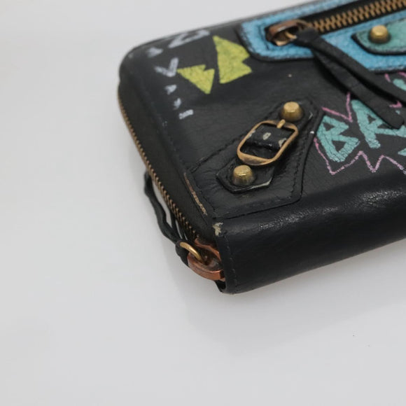 BALENCIAGA Wallet Leather Black Gold 253036 Auth bs29147