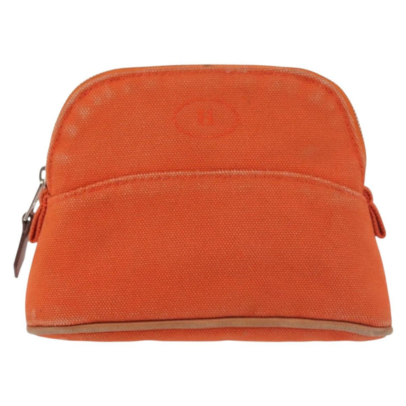 HERMES Bolide Pouch Mini Mini Canvas Orange Silver Auth bs29153