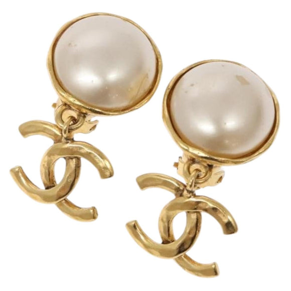 CHANEL Earring metal Gold CC Auth bs29181