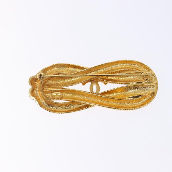 CHANEL Brooch metal Gold CC Auth bs29186