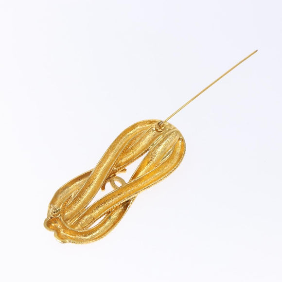 CHANEL Brooch metal Gold CC Auth bs29186