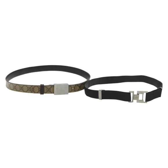 GUCCI GG Supreme Belt Leather 2Set Black Beige Auth bs29191