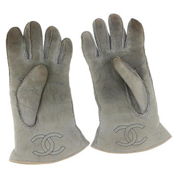 CHANEL Gloves Mouton Blue CC Auth bs29196