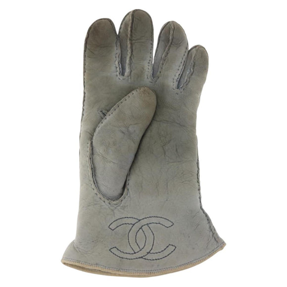 CHANEL Gloves Mouton Blue CC Auth bs29196