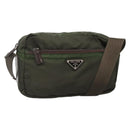 PRADA Shoulder Bag Nylon Khaki Silver Auth bs29203-1