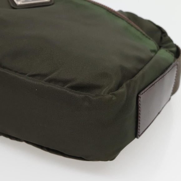 PRADA Shoulder Bag Nylon Khaki Silver Auth bs29203