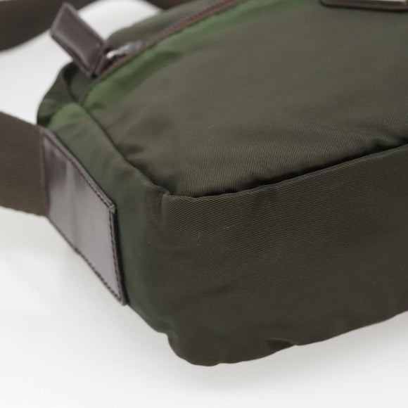 PRADA Shoulder Bag Nylon Khaki Silver Auth bs29203