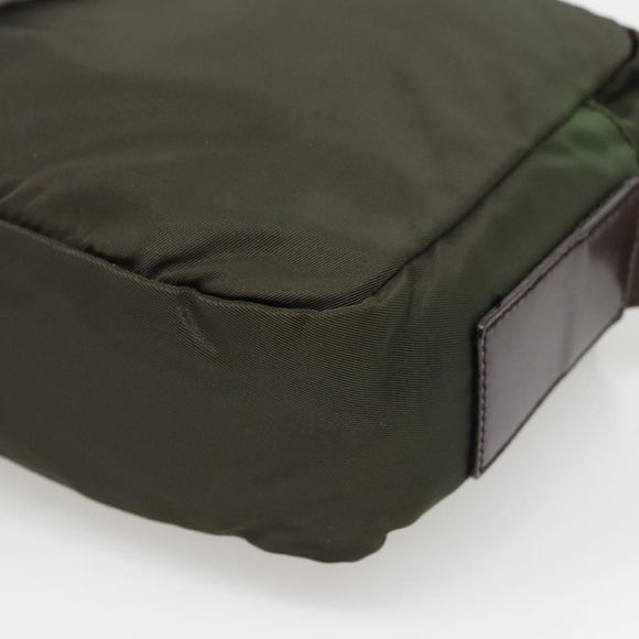 PRADA Shoulder Bag Nylon Khaki Silver Auth bs29203