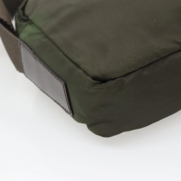 PRADA Shoulder Bag Nylon Khaki Silver Auth bs29203