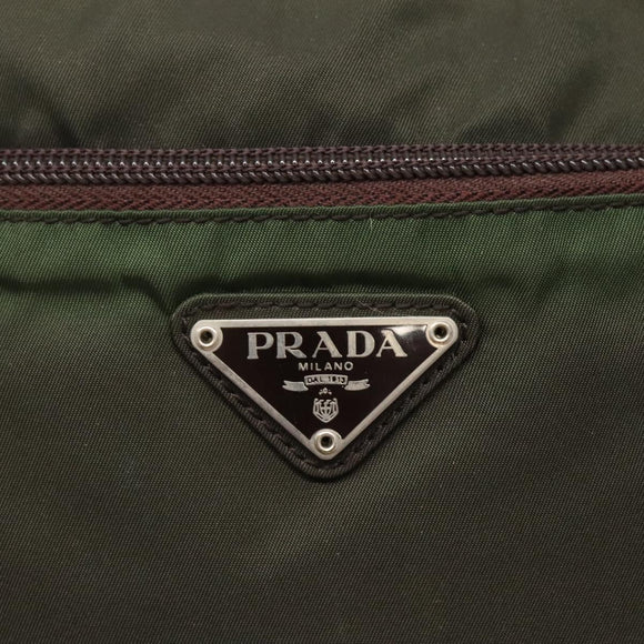 PRADA Shoulder Bag Nylon Khaki Silver Auth bs29203