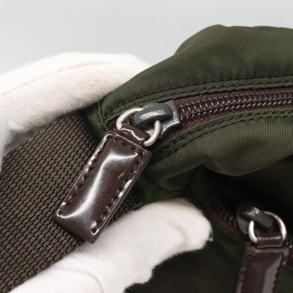 PRADA Shoulder Bag Nylon Khaki Silver Auth bs29203