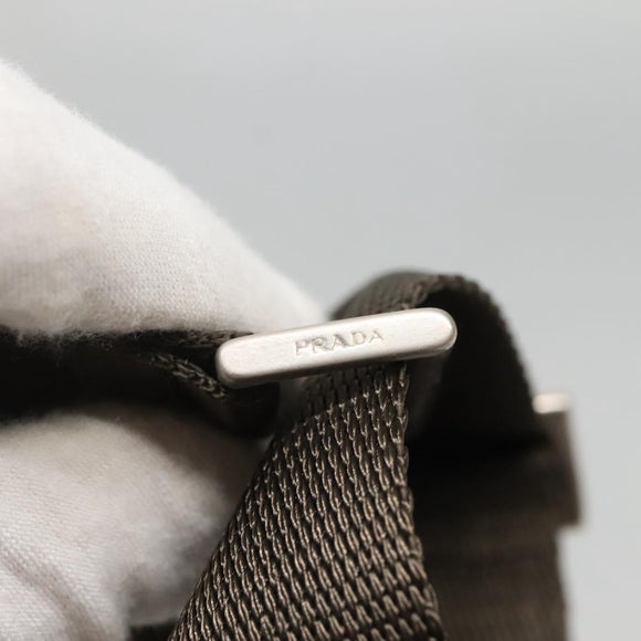 PRADA Shoulder Bag Nylon Khaki Silver Auth bs29203