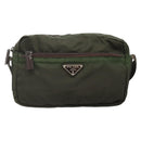 PRADA Shoulder Bag Nylon Khaki Silver Auth bs29203-13