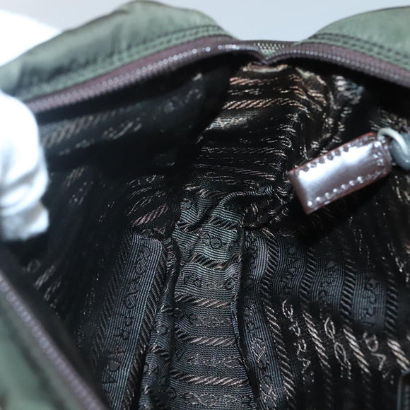 PRADA Shoulder Bag Nylon Khaki Silver Auth bs29203