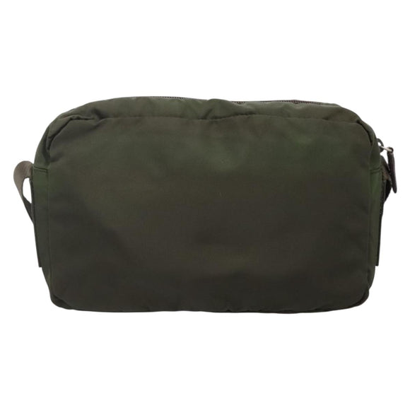 PRADA Shoulder Bag Nylon Khaki Silver Auth bs29203