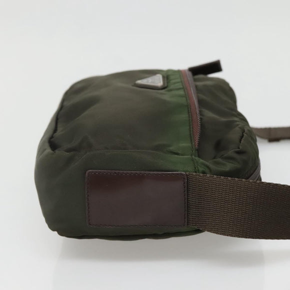 PRADA Shoulder Bag Nylon Khaki Silver Auth bs29203