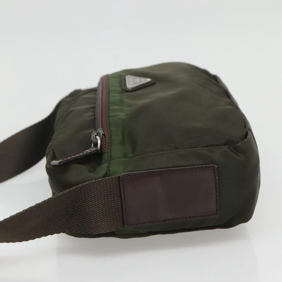 PRADA Shoulder Bag Nylon Khaki Silver Auth bs29203