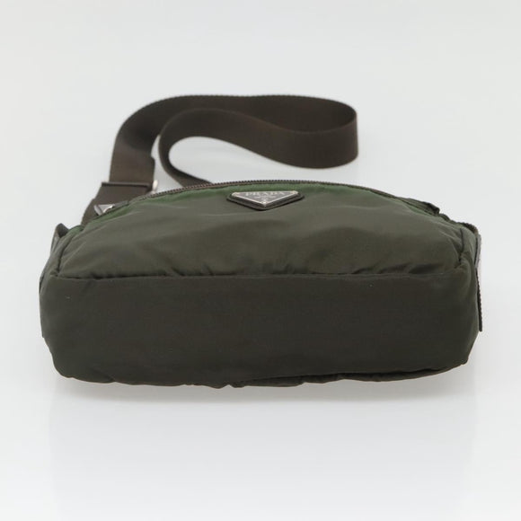 PRADA Shoulder Bag Nylon Khaki Silver Auth bs29203