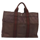 HERMES Fourre Tout MM Hand Bag Canvas Leather Brown Silver Auth bs29205-1