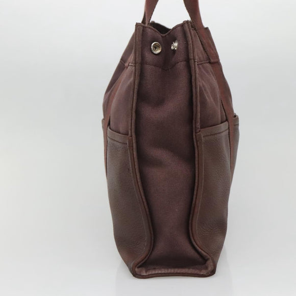 HERMES Fourre Tout MM Hand Bag Canvas Leather Brown Silver Auth bs29205