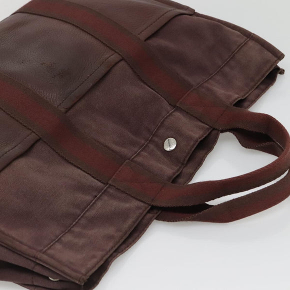 HERMES Fourre Tout MM Hand Bag Canvas Leather Brown Silver Auth bs29205