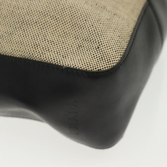 PRADA Shoulder Bag Canvas Leather Beige Black Silver Auth bs29206