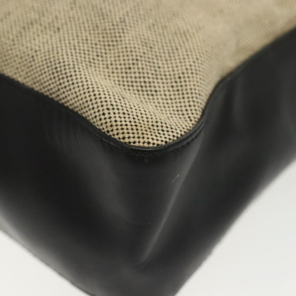 PRADA Shoulder Bag Canvas Leather Beige Black Silver Auth bs29206