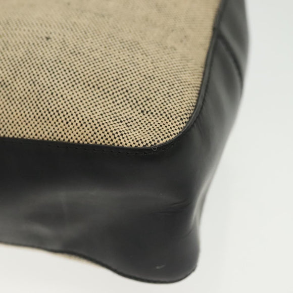 PRADA Shoulder Bag Canvas Leather Beige Black Silver Auth bs29206