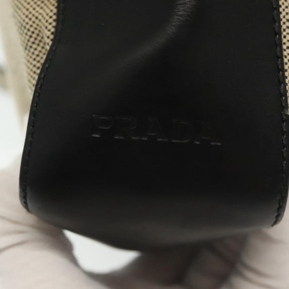 PRADA Shoulder Bag Canvas Leather Beige Black Silver Auth bs29206