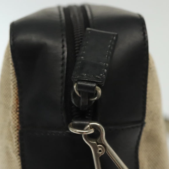 PRADA Shoulder Bag Canvas Leather Beige Black Silver Auth bs29206