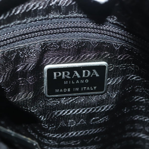 PRADA Shoulder Bag Canvas Leather Beige Black Silver Auth bs29206
