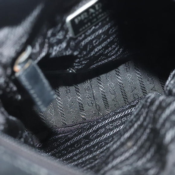 PRADA Shoulder Bag Canvas Leather Beige Black Silver Auth bs29206